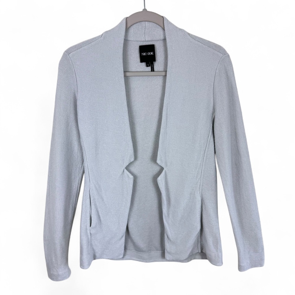 NIC+ZOE Womens Light Gray Linen Blend Open Front Cardigan Jacket Small Pockets